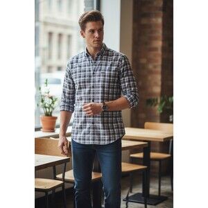 NWT JOHNNIE-O Floyd Plaid Button Down Long Sleeve Shirt in Tide Size M MSRP $148